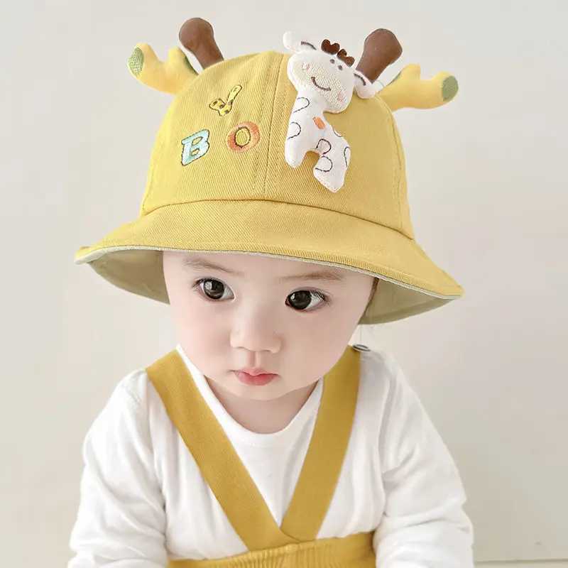 Cartoon Giraffe Baby Bucket Hat Summer Cotton Toddler Fisherman Cap Cute Solid Color Animal Kids Boy Girl Panama Sun Hats Z251029