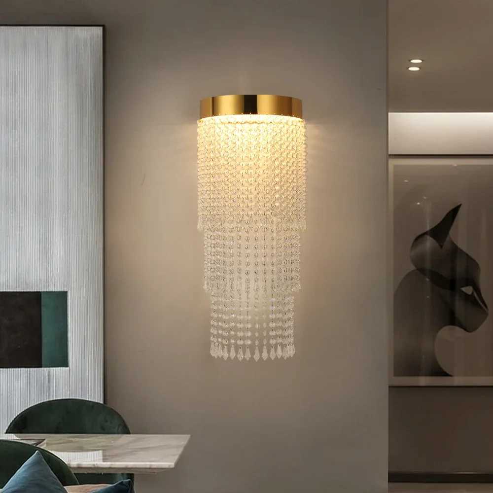 Gold Crystal Wall Lamp Led Bedroom Light Modern New Creative Design Wall Scones Luxury Long Heavy Living Room Lighting Fixture C250923