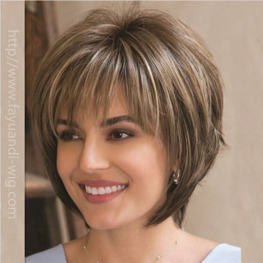 Capable and Fashionable Women's Wig Mixed Color Slightly Curly Air Bangs Short Hair