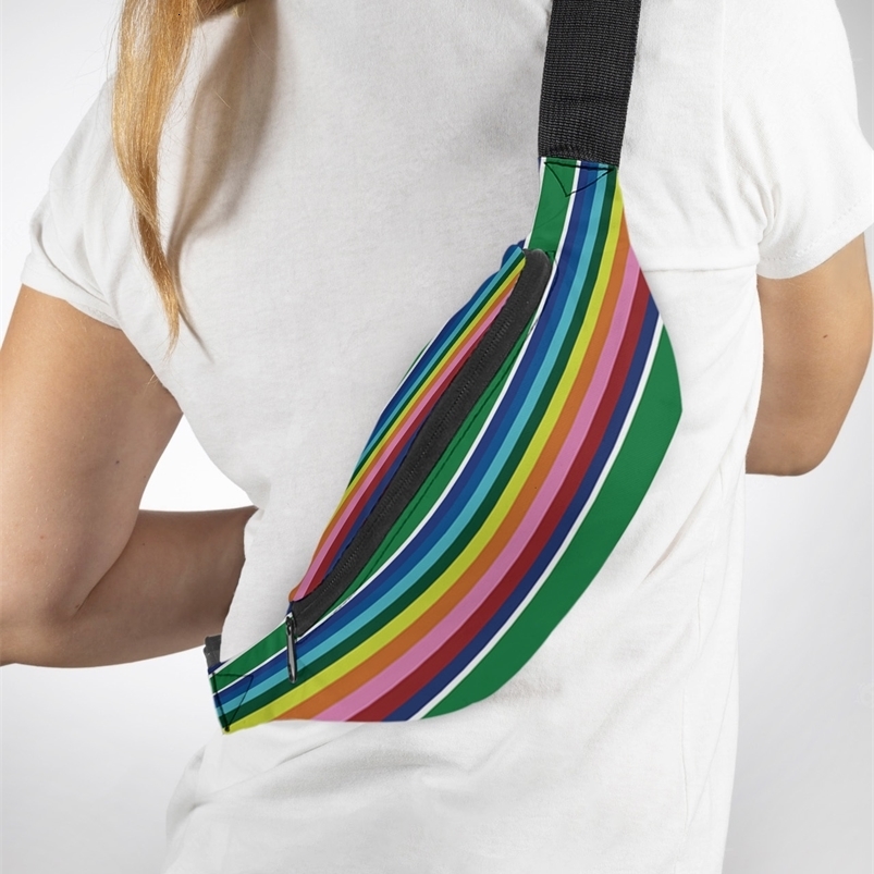 Waist Bags Geometric Rainbow Stripes Boho Style Men Women Waist Bag Fanny Pack Purse Phone Belt Bag Wallet Pouch Waterproof Banana Hip Bags 230907