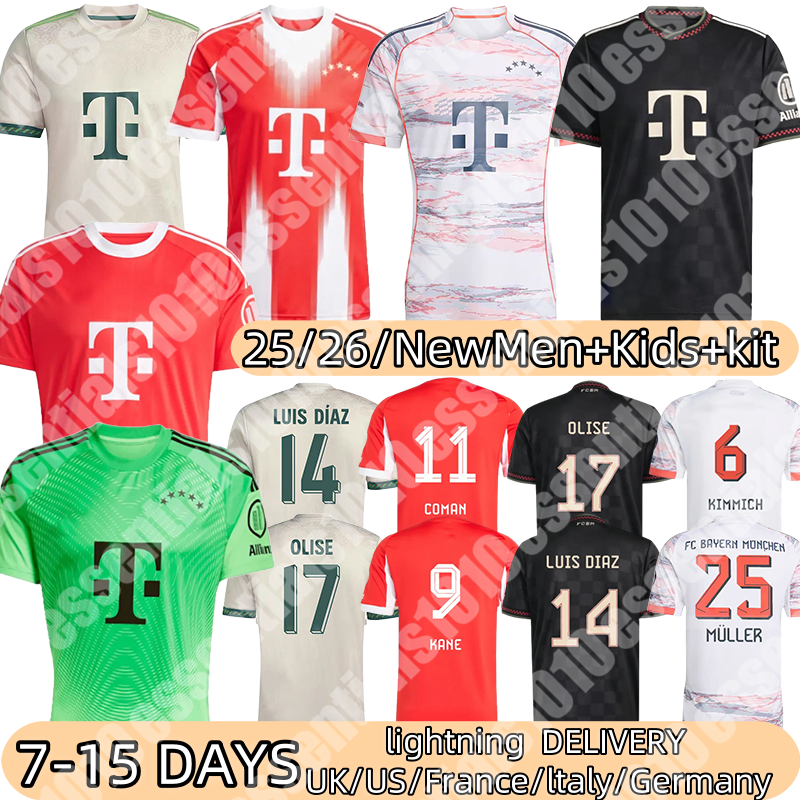25/26 New bayerns FC Muller #25 Coman #11 Luis Diaz #14 Soccer Jerseys de Ligt #4 J. Palhinha #16 KANE #9 Davies #19 bayernmunich 2025 football Shirt Men Kids kit