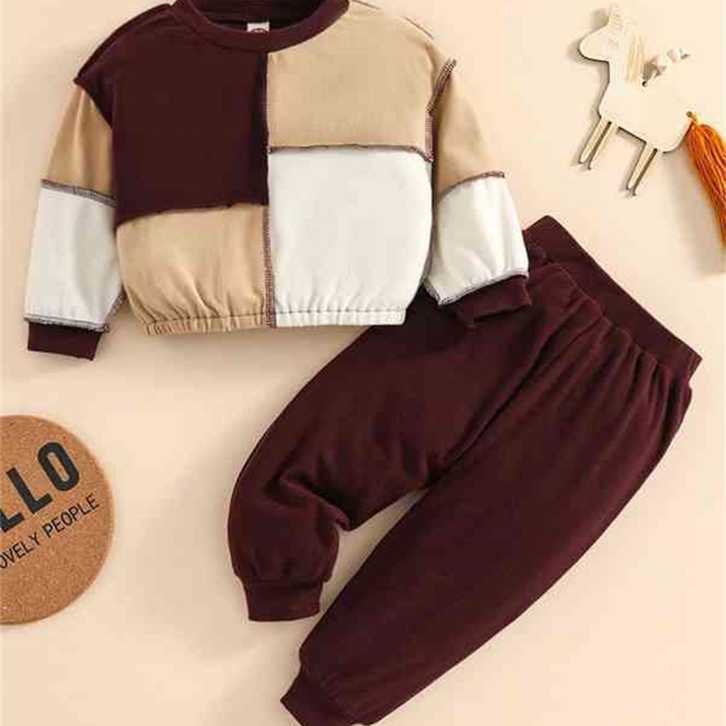 Baby Colorblock Top-stitching Sweatshirt & Sweatpants SHE