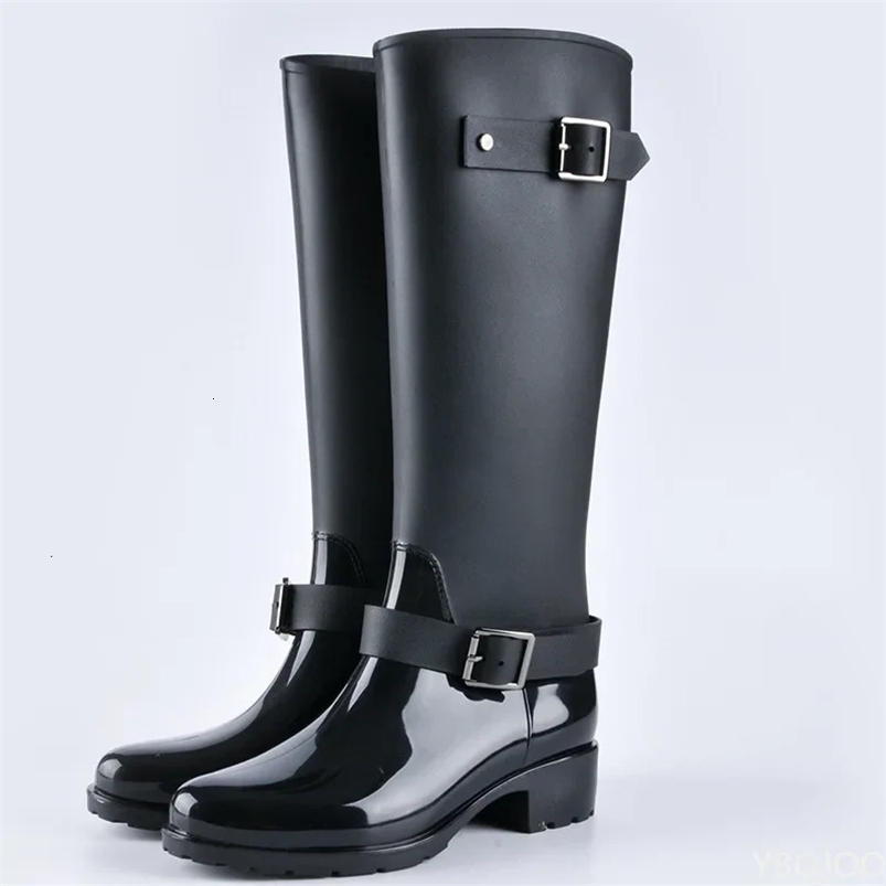 Punk Style Zipper Tall Boots Womens Pure Color Rain Boots Outdoor Rubber Water shoes For Female 36-41 Plus size 240712