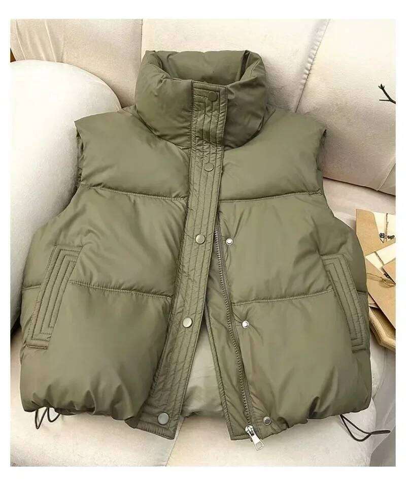 2025 Autumn Winter Warm Waistcoat Ladies Sleeveless Stand Collar Down Cotton Coats Women Outerwear Casual Puffer Vest Jacket
