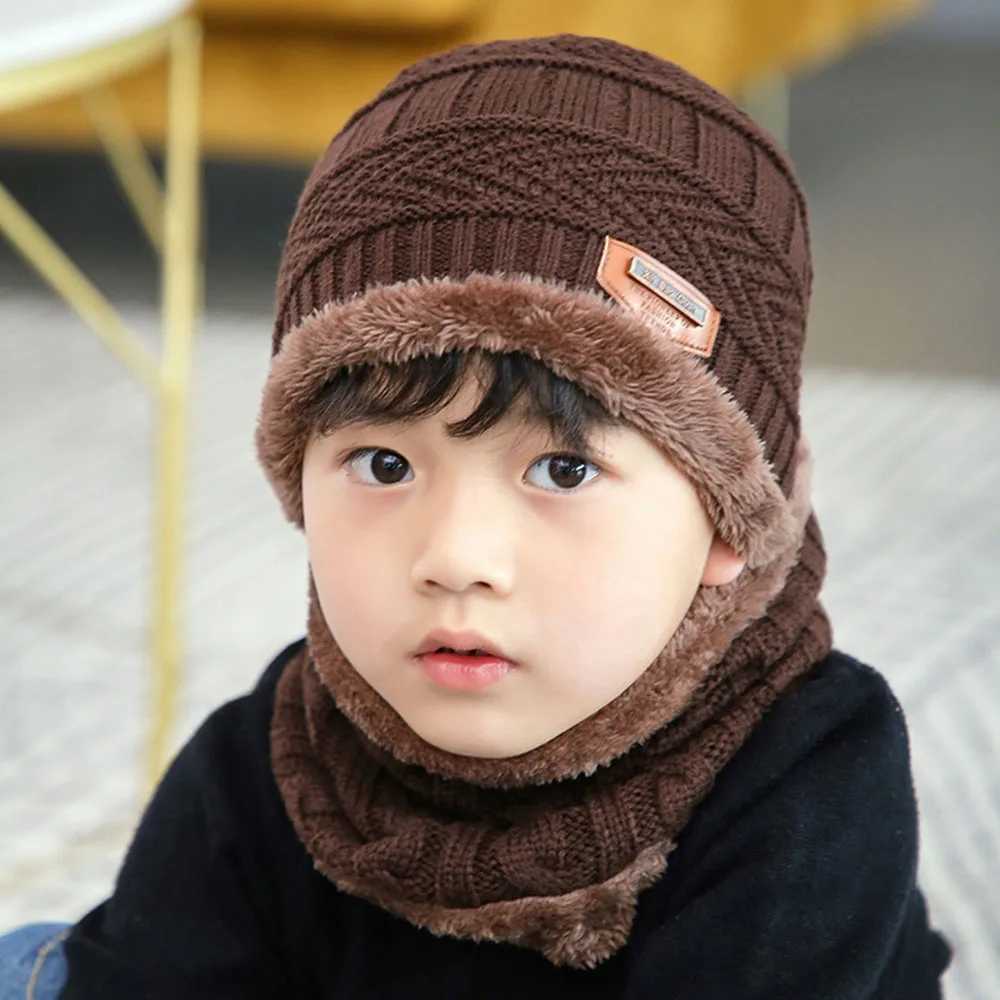 Kids Winter Beanie Hat Scarf Set Fleece Lined Hat Woolen Scarf Warm Knit Thick Hat For Boys And Girls Hat Scarf Set Z251029