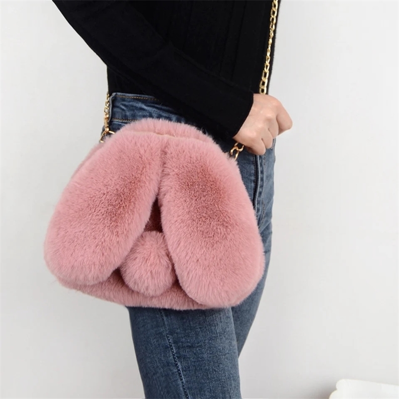 Evening Bags Faux Fur Crossbody bags for Women Winter Soft Plush Chain Shoulder Messenger Bag Cute Rabbit Girls Hand Bags Purse SacFemme 231030