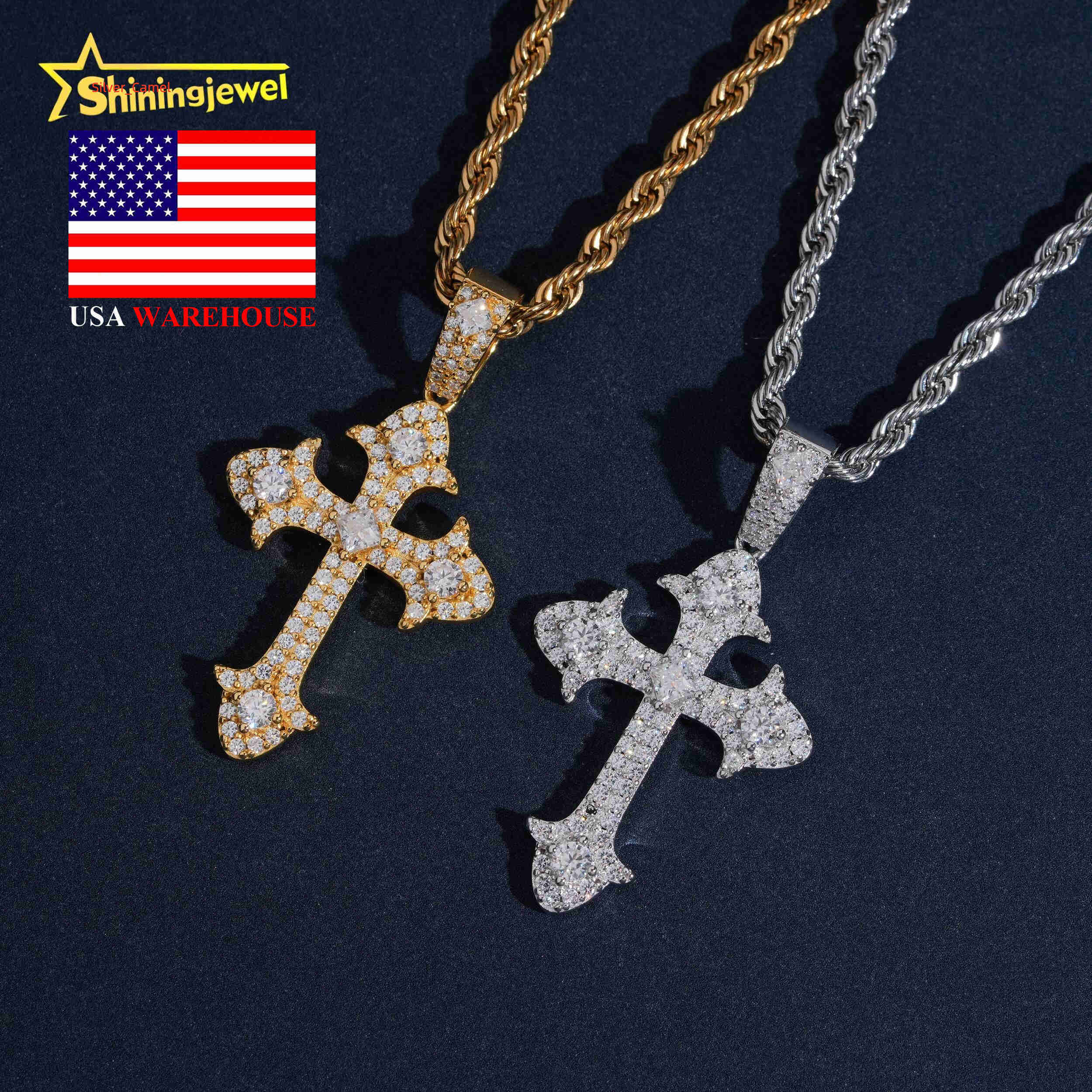 Iced Out Diamond USA Warehouse Custom Charms Hip Hop Jewelry Pendant 925 Silver VVS Moissanite Cross Pendant GRA Certificate