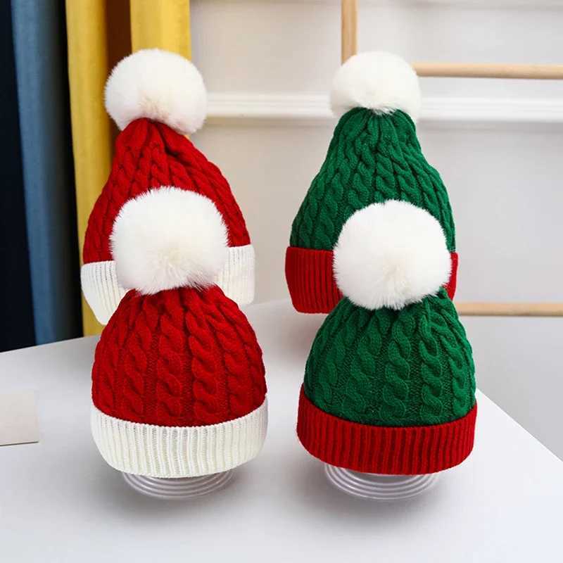 Adult Kids Cute Fluffy Balls Christmas Knitted Hat Winter Beanie Santa Hat New Year Party Kids Gift Navidad Noel Xmas Decoration Z251029