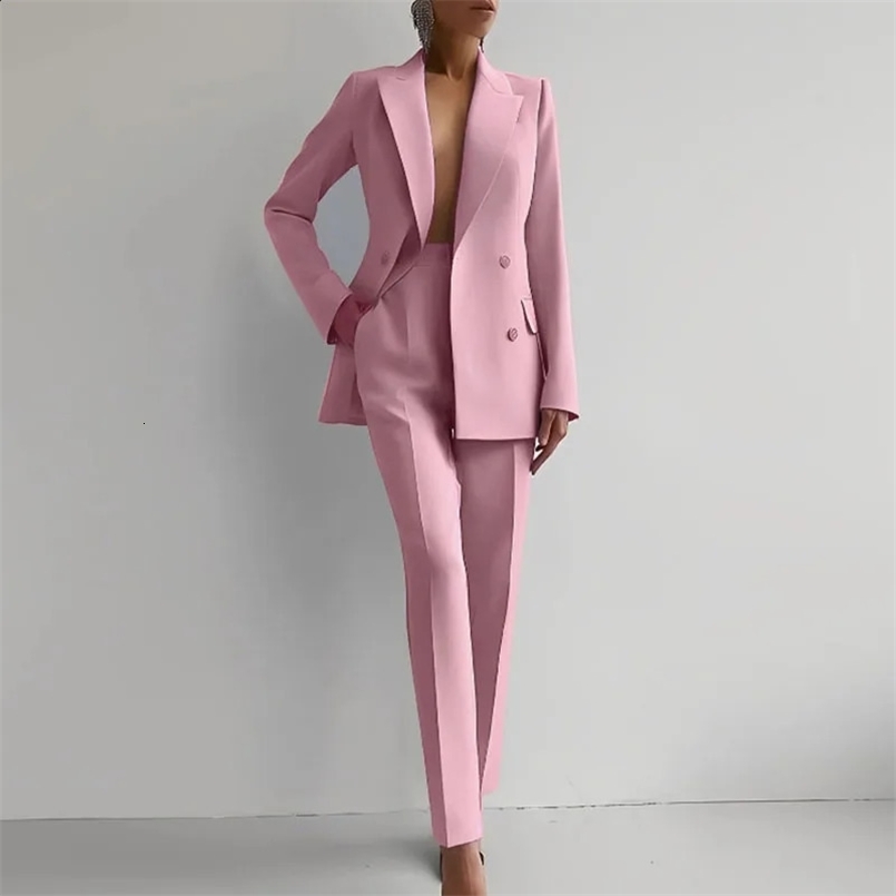 Elegant Career Outfits Fashion Lapel Collar Button Blazer Pencil Pants Sets Women Casual Long Sleeve Solid 2Pc Suits 240826