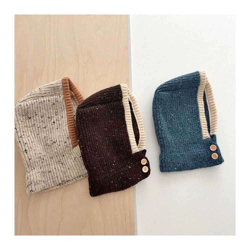 Kids Girls Boys Knitted Balaclava Hat with Neck Warmer Color Block Raf Hat Warm Winter Beanie for Toddlers Childrens Hat Girl Z251029