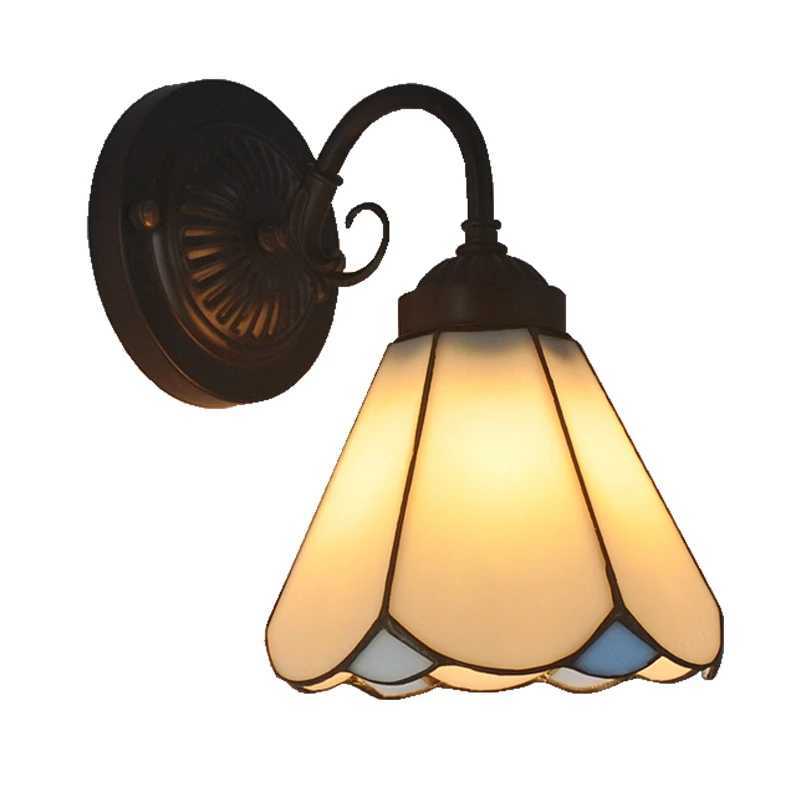 European Simple Modern Sixsided Glass Wall Lamp Tiffany Balcony Staircase Bathroom Light Decoration Iron Garden Decoration C251124