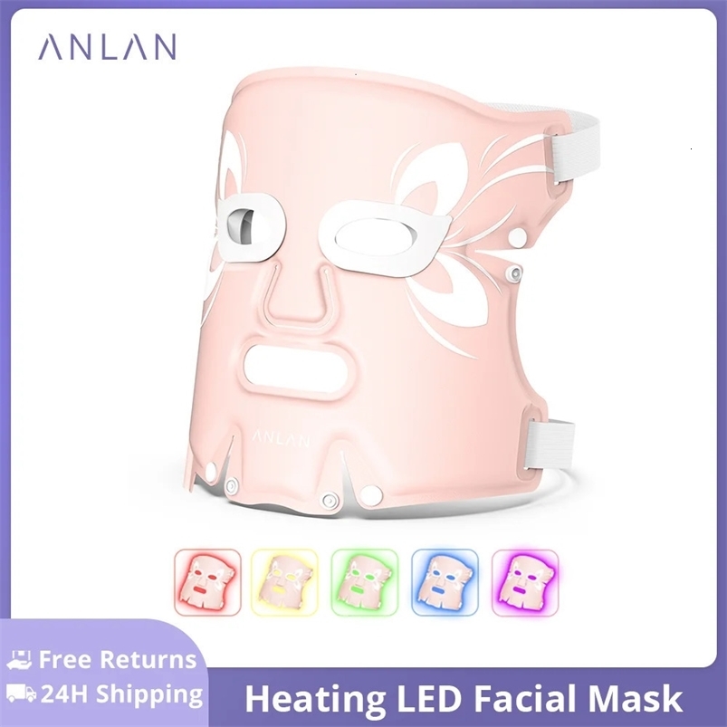 ANLAN Facial LED Mask 5 Colors Light Therapy Waterproof Compress Rejuvenation Brighten Skin Foldable Soft LED Light Spa Mask 240515