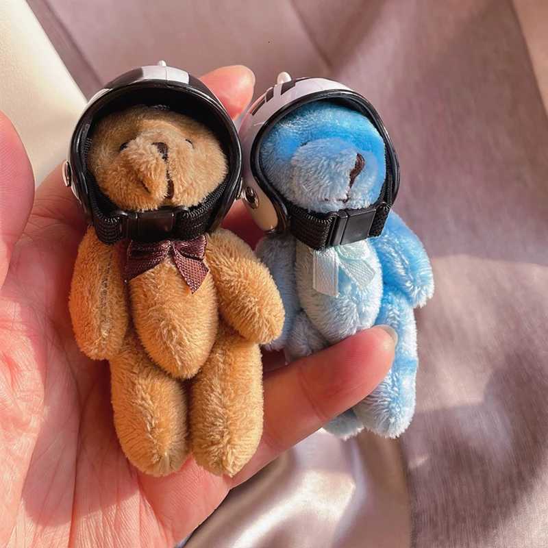 Lovely Helmeted Bear Charm Keychains Y2K Plush Ornament Pendant Car Keyring Backpack Decoration Bag Charm Jewelry D250923