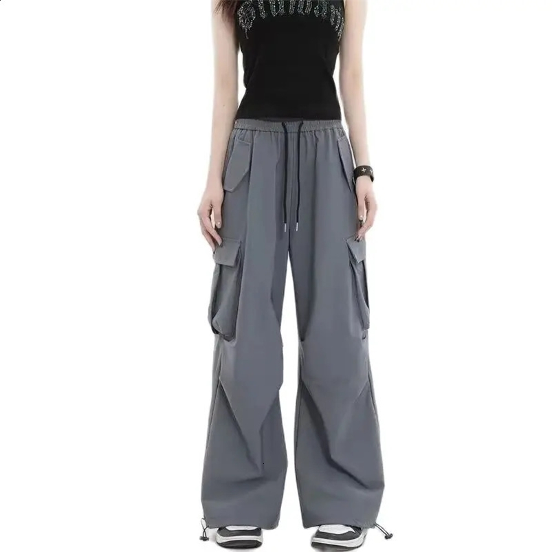 Womens Grey Cargo Baggy Harajuku Sweatpants Aesthetic Oversize Parachute Pants Y2k 2000s Vintage Fashion Trousers Clothes Z260314