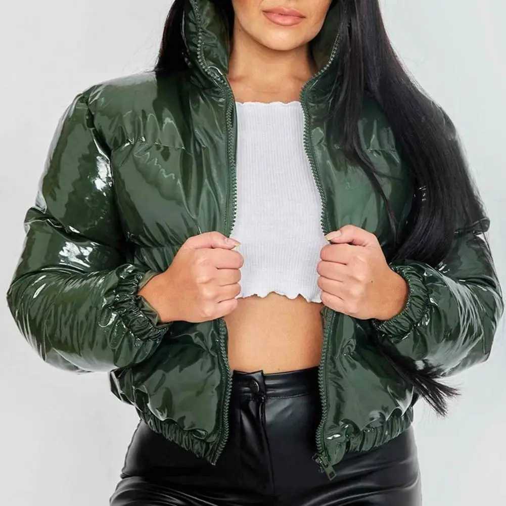 Short Cotton Jacket Bright Surface Stand Collar Padded Coat Bread Parka Fashion Casual Glossy Sexy Street Cropped Quilted Jacket Z250923