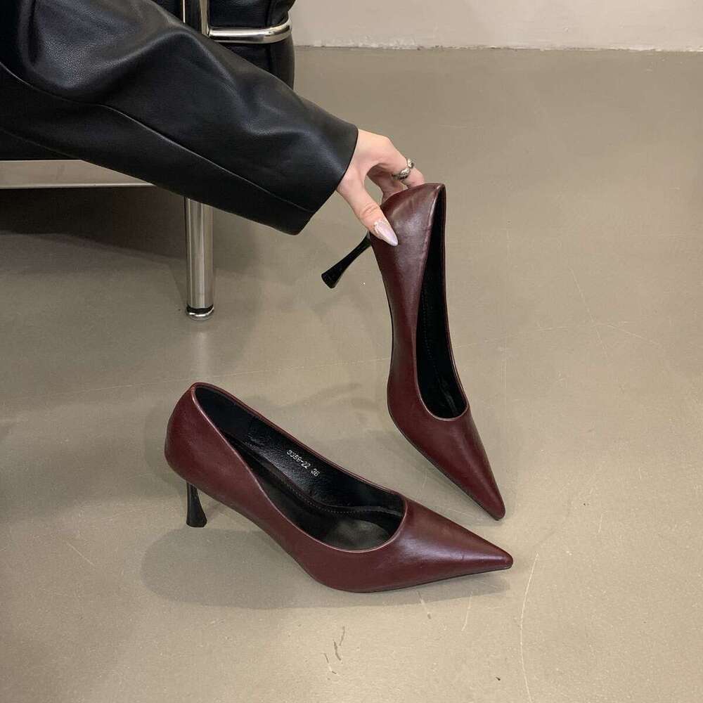 French Style Designer Shoe High Heels for Women, Stiletto, 2024 New Autumn Elegant Socialite Pointed Toe Single Shoes, Black Professional Work Shoes