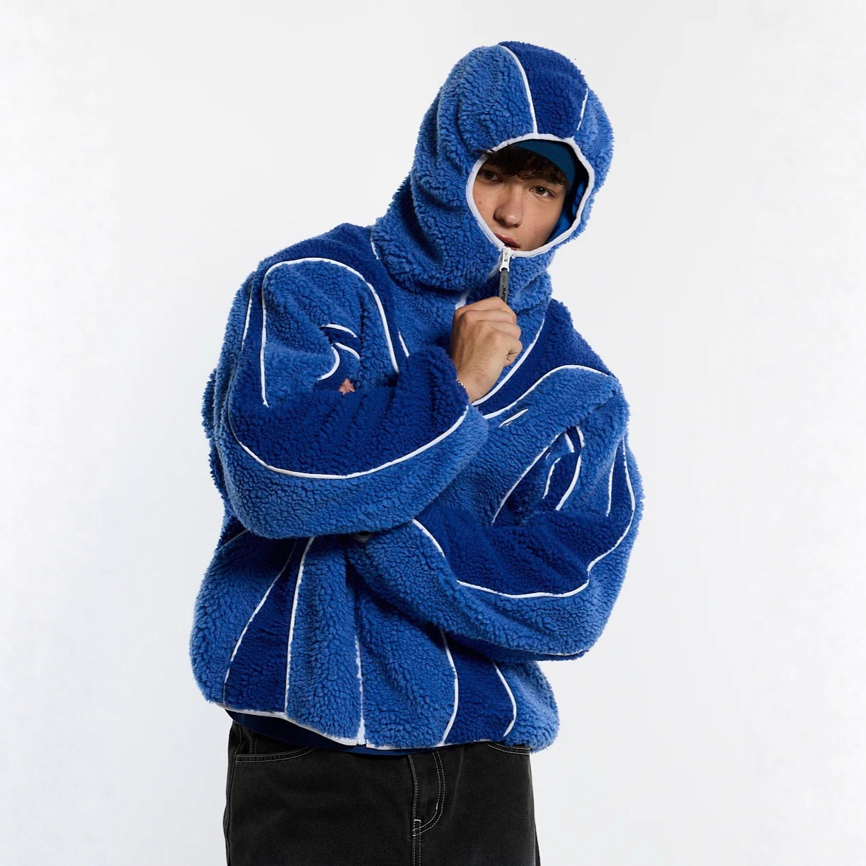 Designer Free Shipping New Color Blocked Wool Cardigan Wool Jacket Fashion American Street Style Unisex Hooded Sweatshirt Wholesale