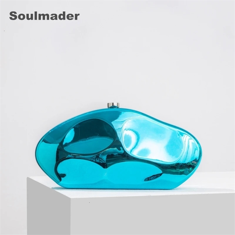 Acrylic shell shape clutch bag metal shiny gold silver blue women evening party cute shell purse handbag 240703