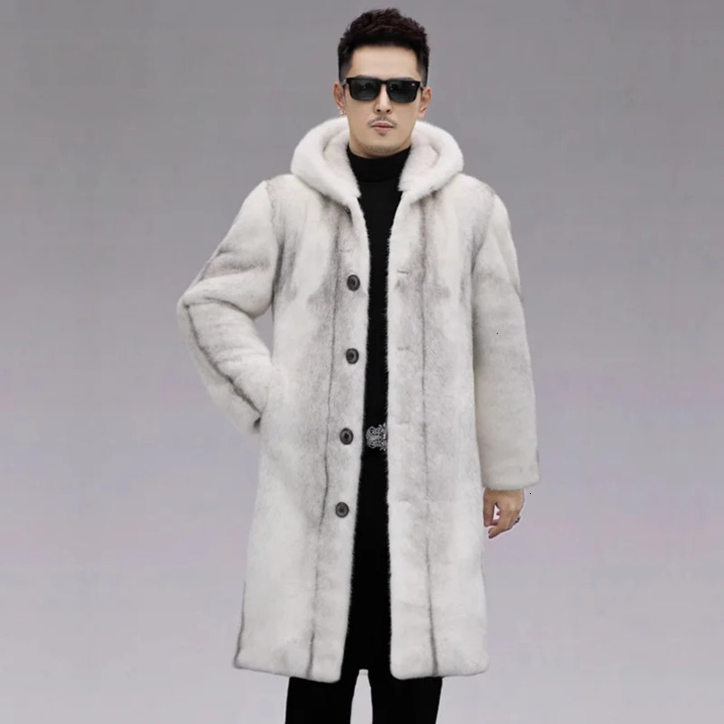 High quality winter warm artificial fur coat mens hoodie thick medium long fur coat jacket plus size single-layer mens clothing 241112