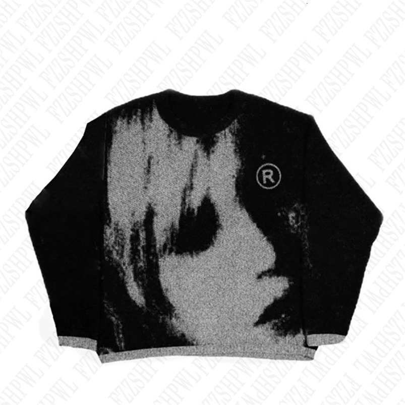 Y2k Unisex Harajuku Aesthetics Vintage Rock Goth Graphic Print Knitted Sweater Loose Punk Streetwear Knit Pullover Hip Hop Top 240821