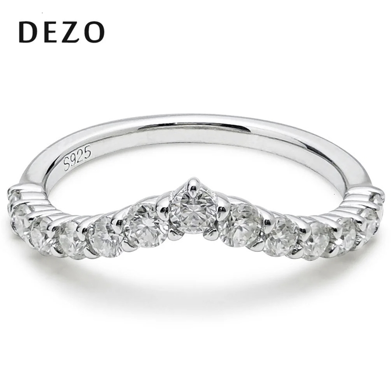 DEZO Wedding Band Solid 925 Sterling Silver V Curved Half Band Rings For Women Fashion Stacking 240624