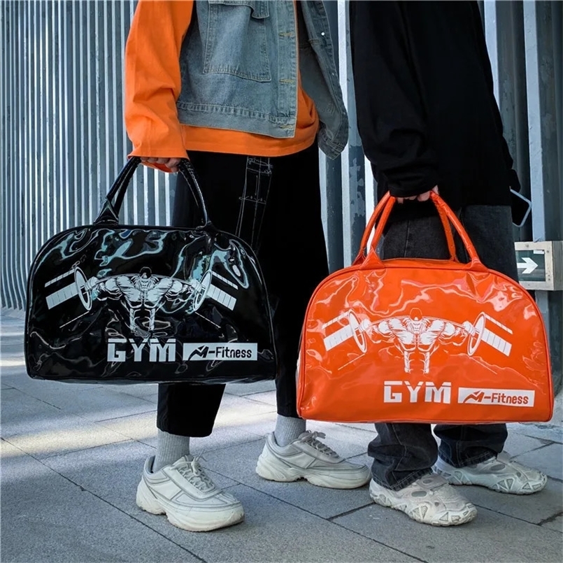 Large Capacity Travel Bags Bright Surface Travel Tote Fashion Printed Mens and Womens Travel Duffel PVC Waterproof Fitness Bag 240924
