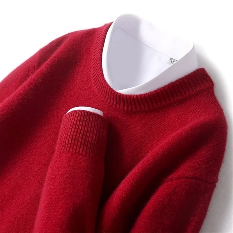 Cashmere Mens Sweater O-Neck Knitted Jumpers Long Sleeve Male Pullover Soft Warm Woolen Fashion Clothing Big Size 240821