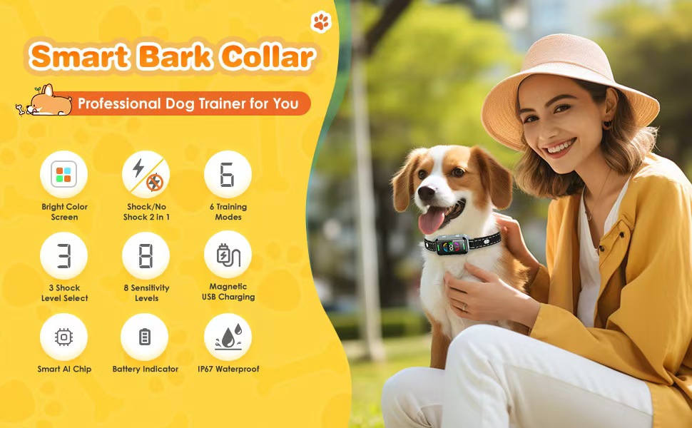 dog bark collar is suitable for large, medium and small dogs, rechargeable smart bark collar, anti-bark training collar, with 5 adjustable sensitivity