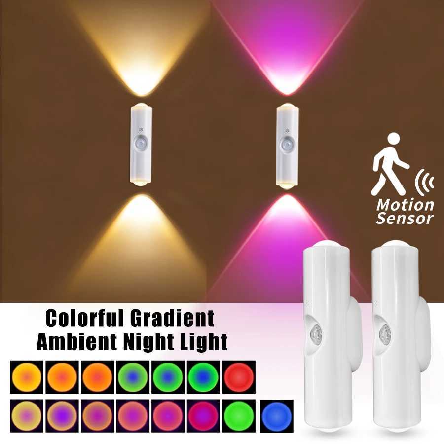 Smart RGB Gradient Wall Light Motion Sensor Magnetic Rechargeable Wall Sunset Lamp for Bedroom Closet Garden Room Decoration C251124