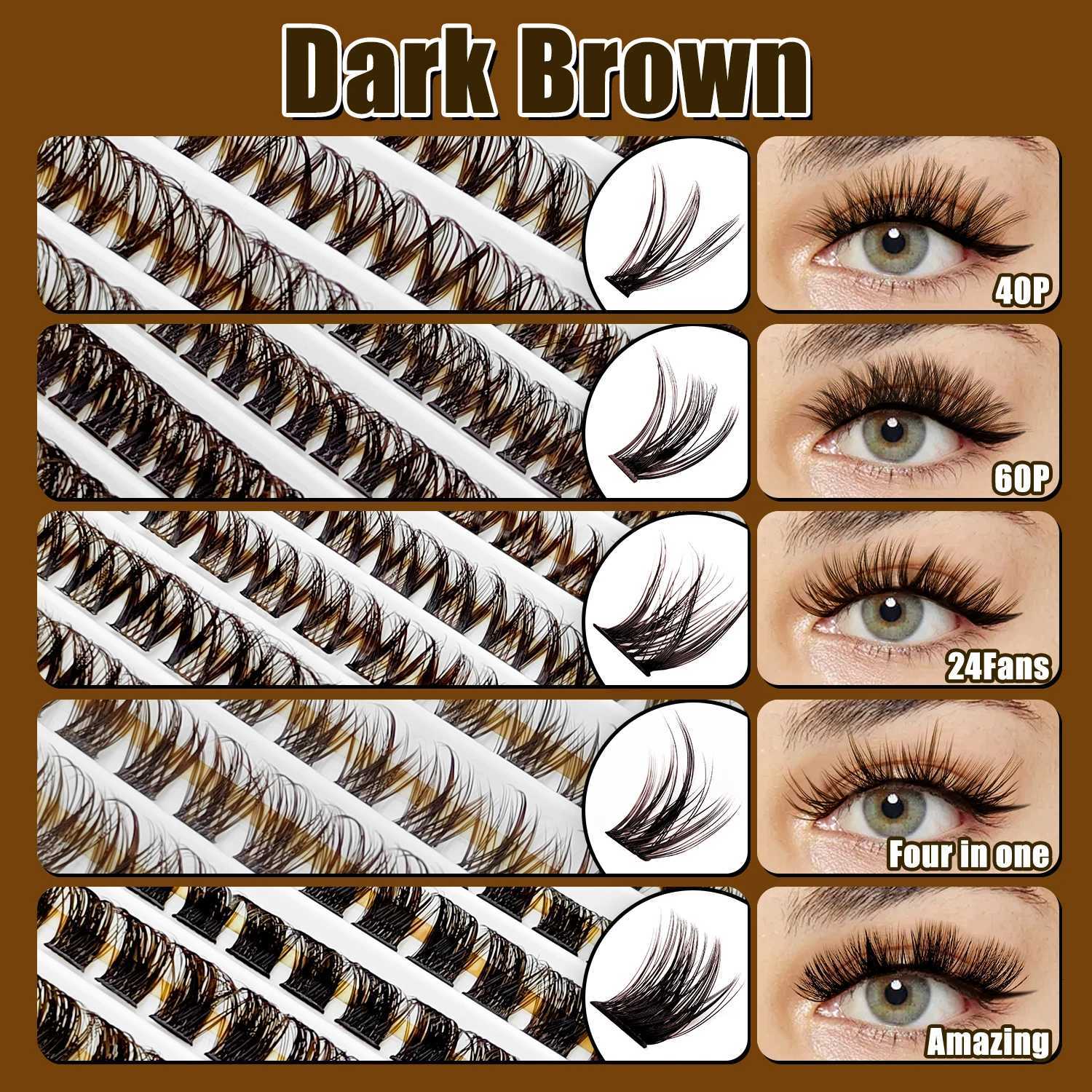 ABONNIE Dark Brown Diy Cluster Lashes 40D 60D D Curl Individual Diy Segment Cluster Amazing Eyelash C250923