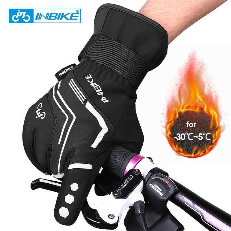 INBIKE Winter Cycling Gloves Full Finger Thermal Mens Bicycle Gloves Warm Cotton Waterproof Bike Gloves for Motorcycle Cycling J250922