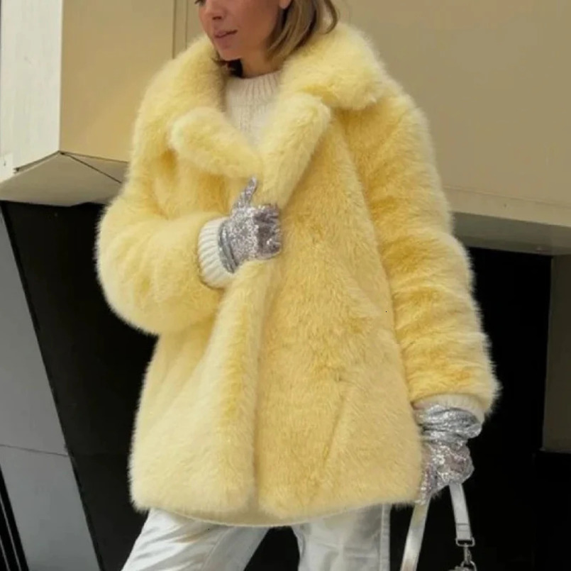 Autumn and winter thick warm artificial fur coat medium length fox fur coat casual high-quality fluffy jacket Abrigos De Peluche De Mujer 241112