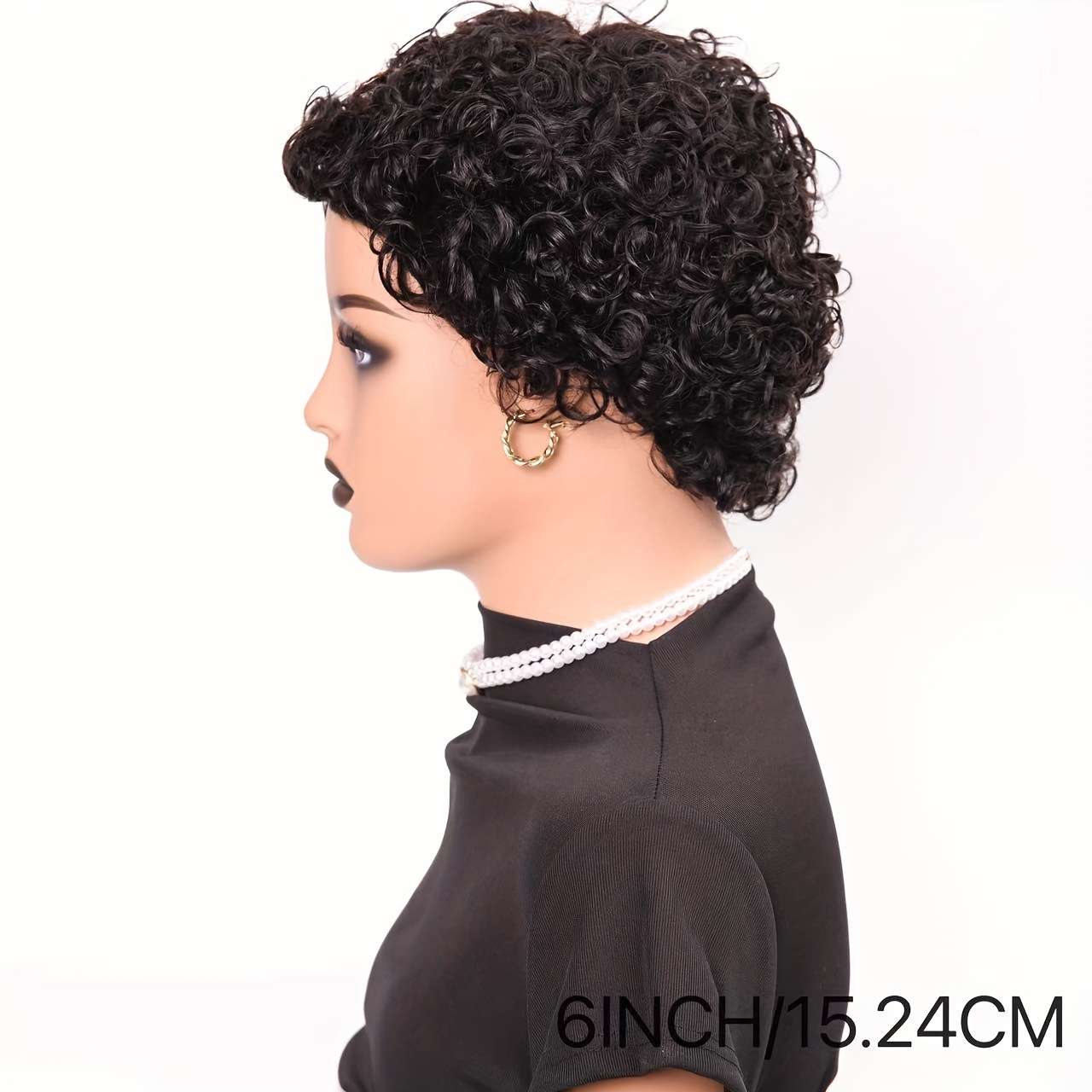Wig Human Hair 6 inch Short Curly Wigs None Lace Front Wigs with Bangs 180% Density 100% Human Hair Wig