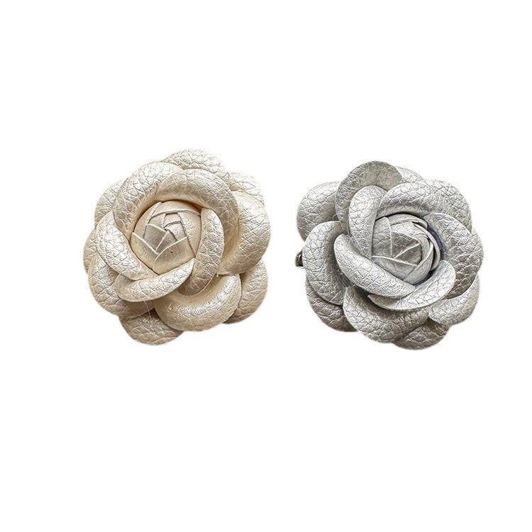 Camellia Pearl Brooch Small Style French Handmade Faux Leather PU Fabric Dual-use Pin Clothing Accessory