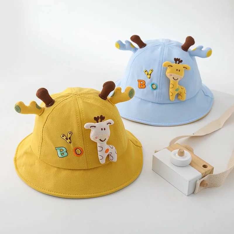 Cartoon Giraffe Baby Bucket Hat Summer Cotton Toddler Fisherman Cap Cute Solid Color Animal Kids Boy Girl Panama Sun Hats Z251029