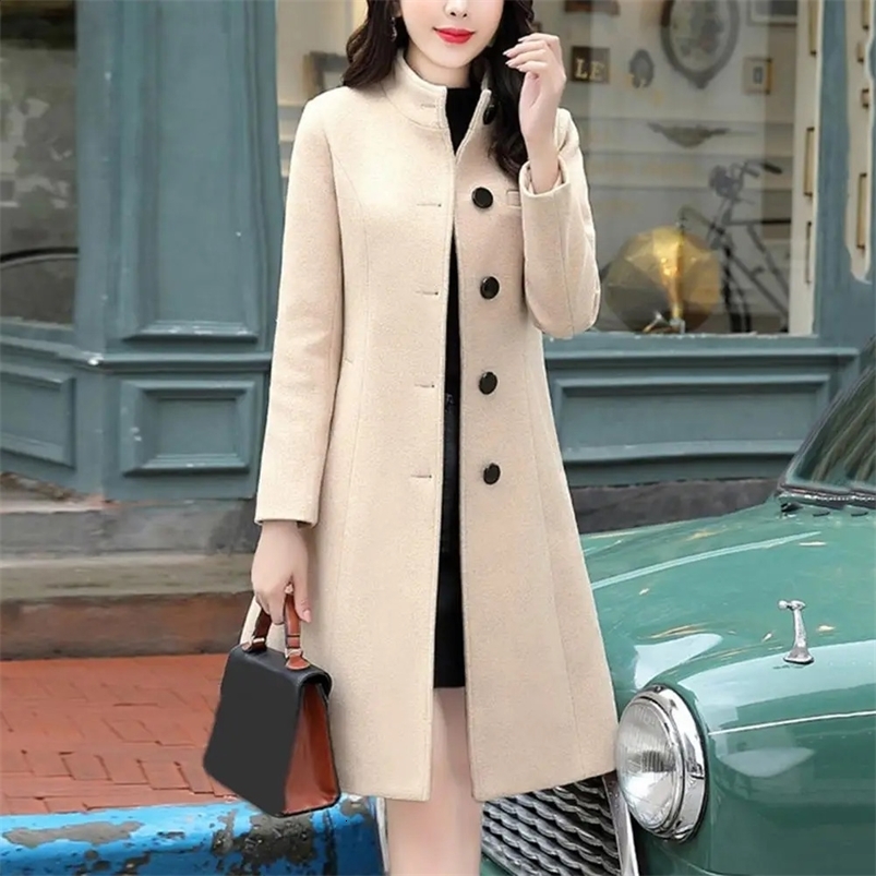 Stylish Women Woolen Coat Long Sleeve Autumn Winter Slim Fit Buttons Woolen Coat Elegant Women Overcoat for Office 240822