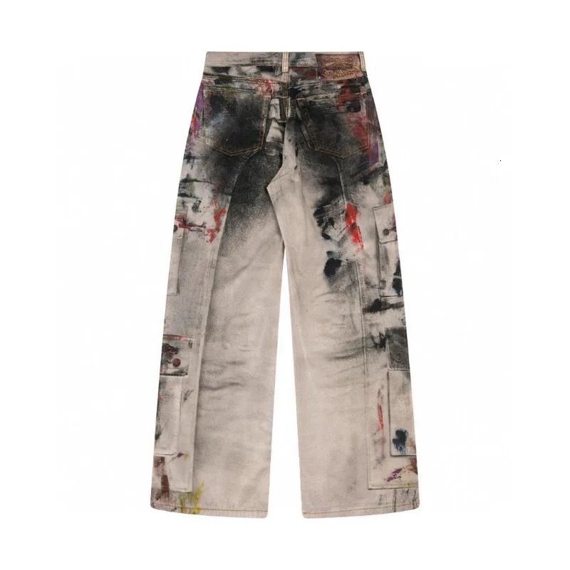 High Street Paint Graphic Splash Graphic Printing High Quality Jeans for Men Skateboard Sports Casual Loose cargo Pants 250922