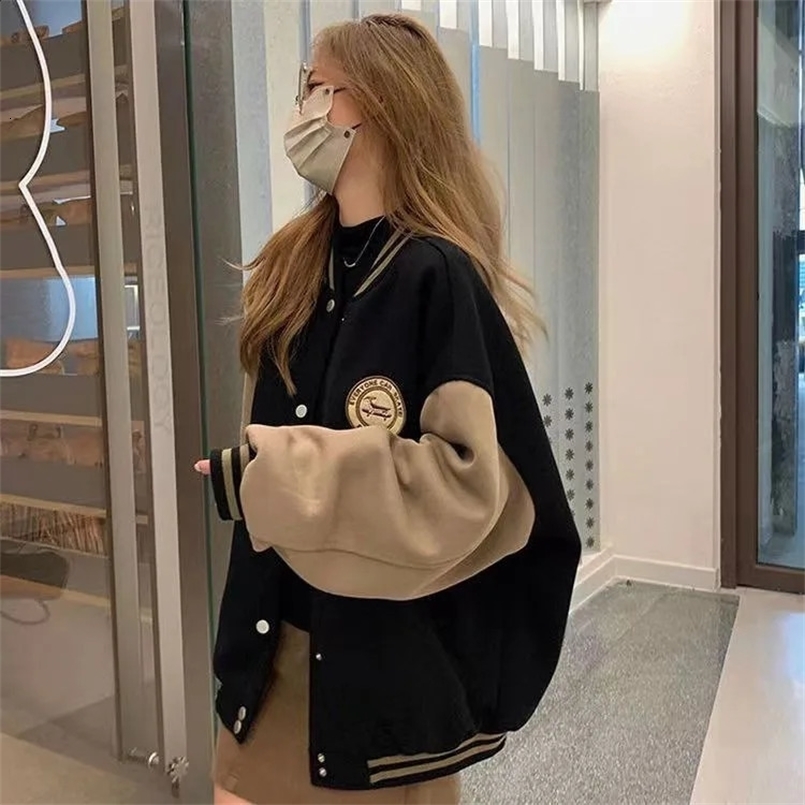 Lazy style embroidered American retro baseball jacket for womens spring and autumn loose couple baseball jacket 240827