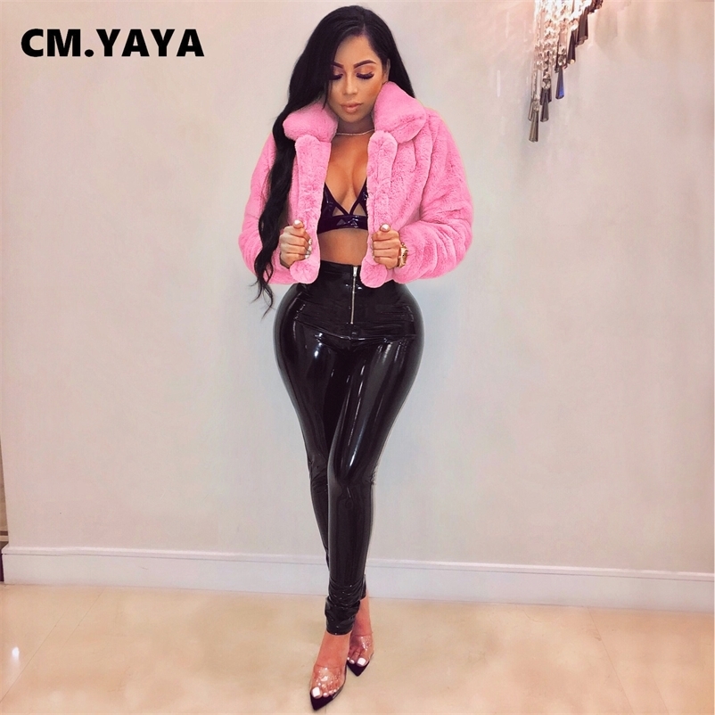 Women's Fur Faux CM.YAYA Winter Women Solid Jackets Streetwear Fashion Long Sleeve Open Stitch Slim Coats Ladies Cardigan Elegant 221116