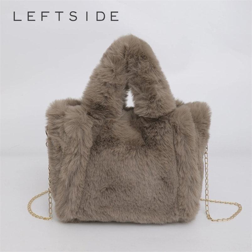 LEFTSIDE Soft Faux Fur Small Shoulder Bags for Women Y2K Winter er Korean Fashion Handbags Trend Chain Crossbody Bag 240909