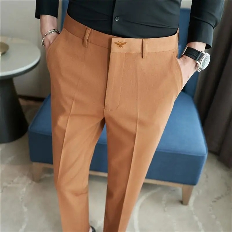 Summer Embroidered Business Formal Pants Men Korean Style Slim Office Social Suit Pants High Quality Streetwear Ankle Pants 240827