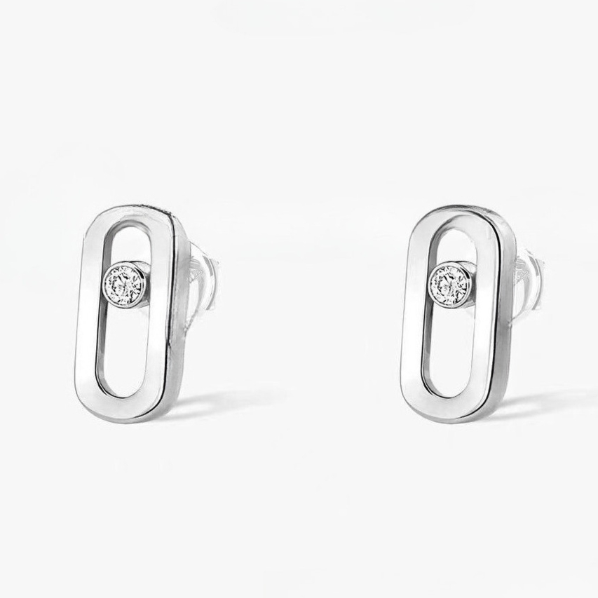 Luxury simple diamond rectangle earrings stud for woman womens girls charm geometry hollow shine crystal silver rose gold earring earings ear rings jewelry