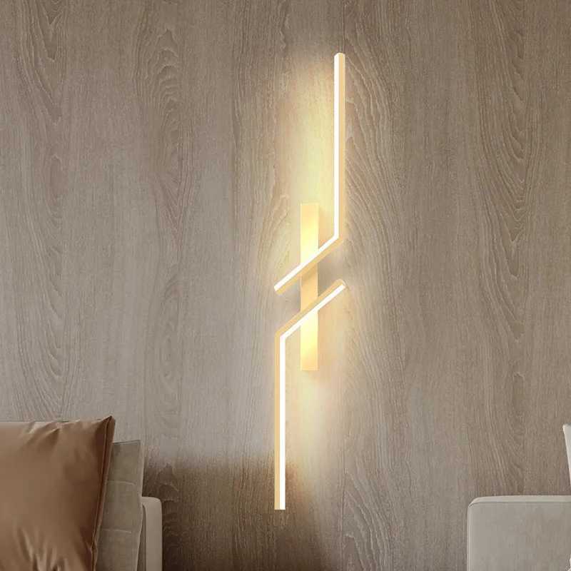 Gold Wall Lamp Minimalist Bedroom Creative Strip Led Bedside Wall Sconce Led Lights Living Room TV Sofa Background Wall Lamp C251124