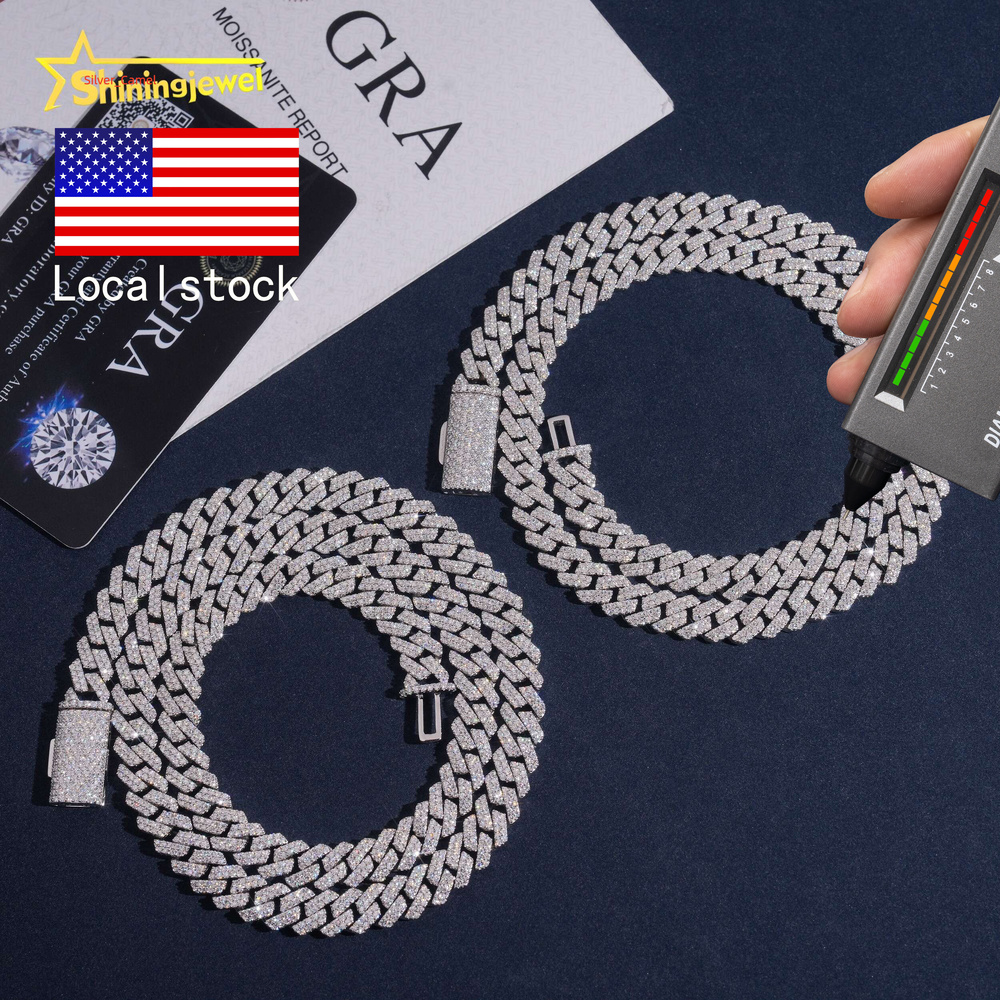 USA Local Stock Hip Hop Jewelry 8mm 2 Rows 925 Silver Moissanite Cuban Link Chains Hot Sale Cuban Chain Moissanite GRA Certified