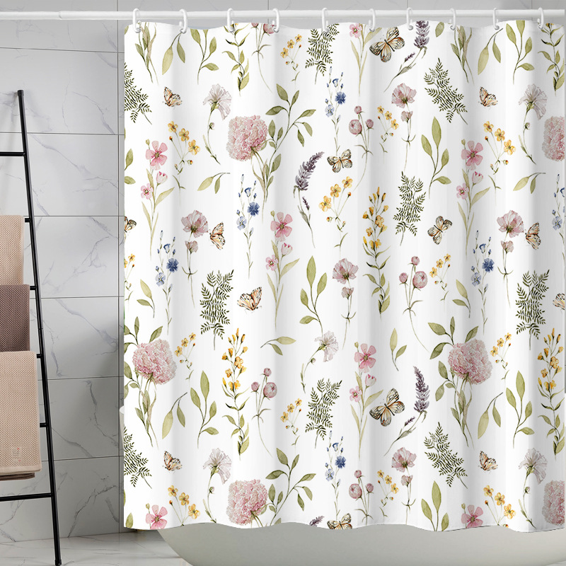YL-37251 waterproof shower curtain 3D printing tropical jungle plant leaves and flowers polyester shower curtain with hook