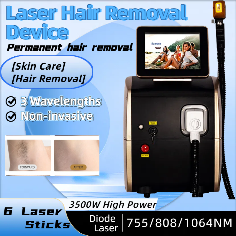 3 Wavelengths Permanent Portable 808nm Diode Laser Hair Removal Ice Alexandrite Diodo Depilacion 755/808/1064nm Skin rejuvenation Laser Machine)