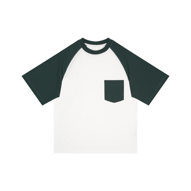Men's Summer Short Sleeve Raglan T-Shirt - 100% Cotton, Color Block with Pocket, Casual Style, Ideal for Wholesale -76Z