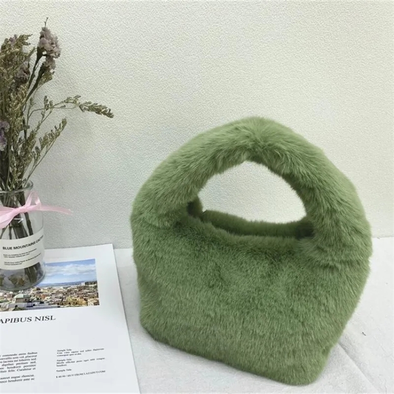 Evening Bags Faux Fur Bag Winter Soft Warm Short Plush Handbag Fashion Solid Color Zipper Fluffy Square Messenger Bag for Women Female 231030