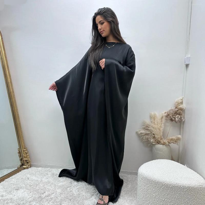 Ethnic Clothing 2025 Ramadan Eid Summer Satin Batwing Abaya Dubai Women Islam Muslim Maxi Kaftan Party Dresses Kebaya Caftan Marocain Robe
