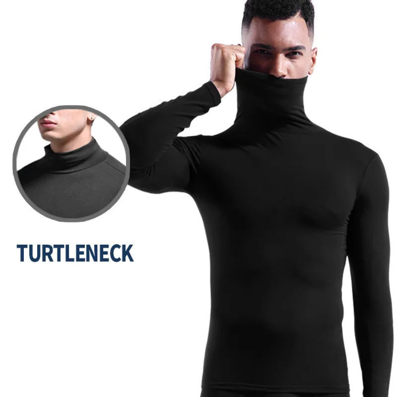 Turtleneck long sleeved mens top underwear high neck T-shirt tight fit bottom T-shirt mens molded zipper 241113